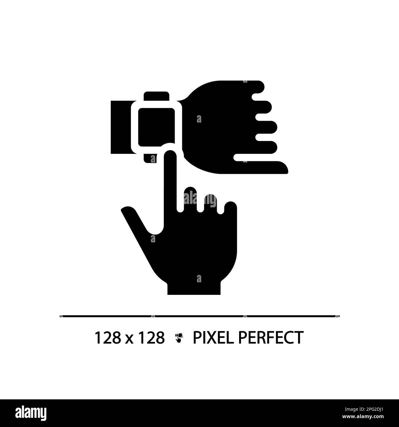 Hand with smart watch pixel perfect black glyph icon Stock Vector Image ...