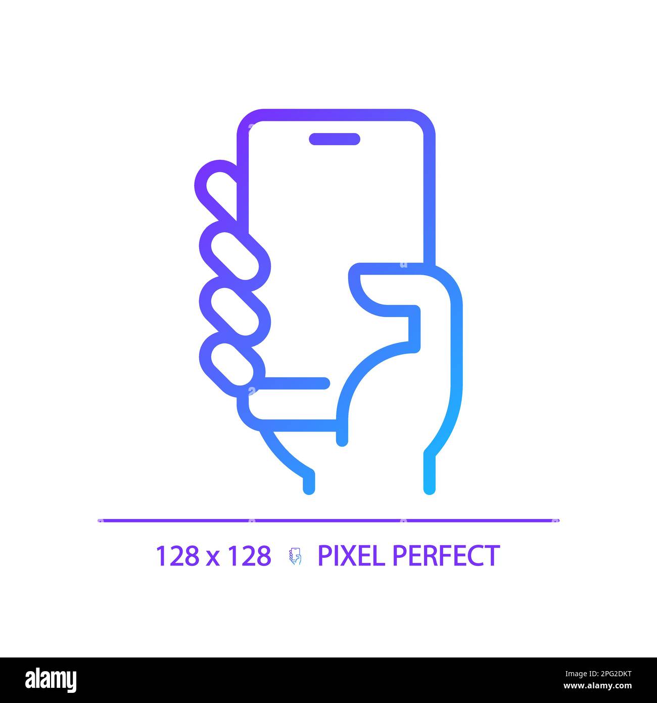 Hand with smartphone pixel perfect gradient linear vector icon Stock Vector
