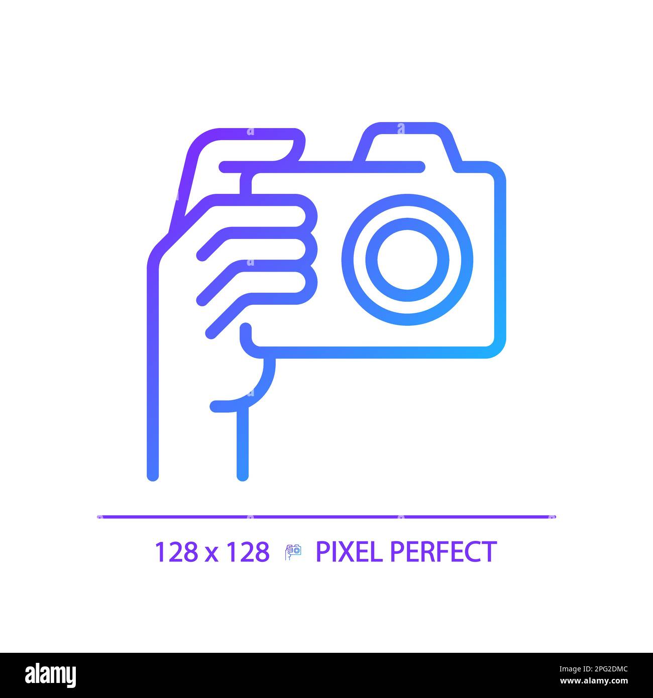 Hand with camera pixel perfect gradient linear vector icon Stock Vector