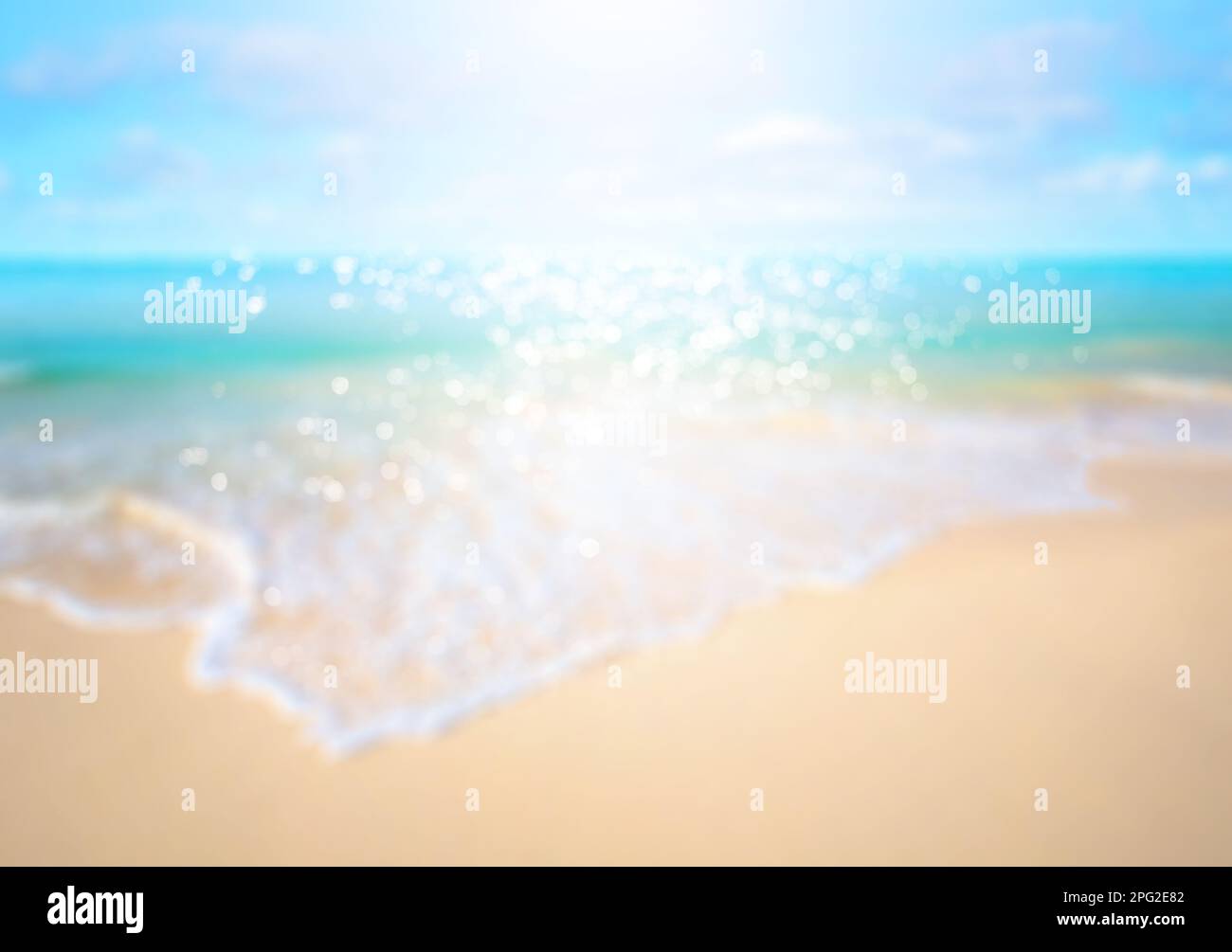 Blurred Abstract Art, Blue Sea And Sandy Tropical Beach. Background For Summer Vacation Holidays Banner Stock Photo