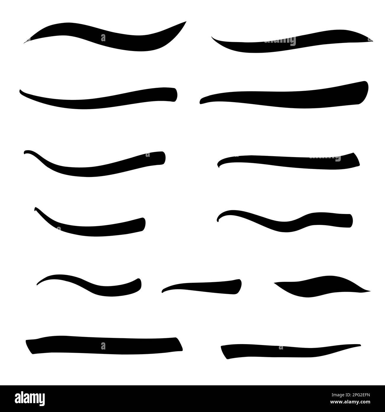 Set of swash hand drawn brush lines, underlines. Vector collection of