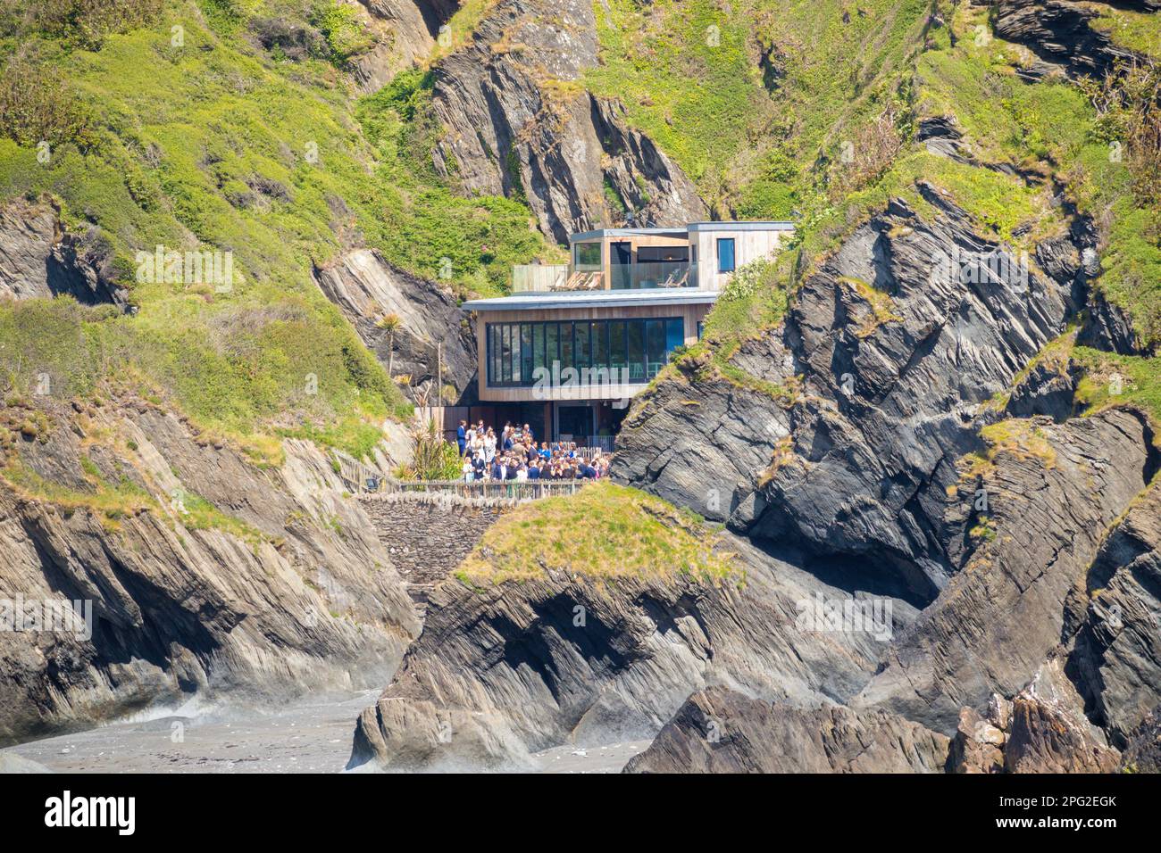 Social event at the Tunnel Beaches in North Devon, UK Stock