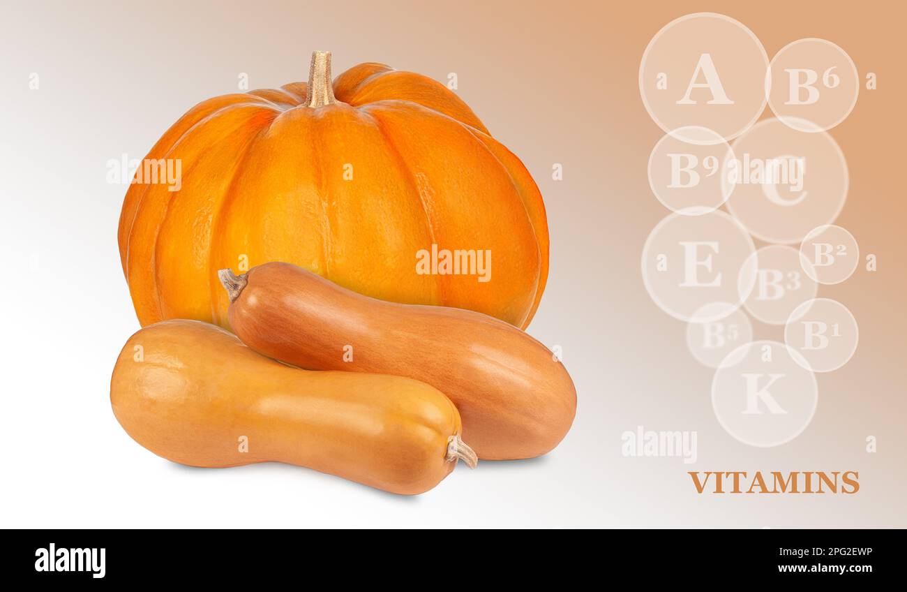 three different kind of pumpkin isolated on a colored gradient