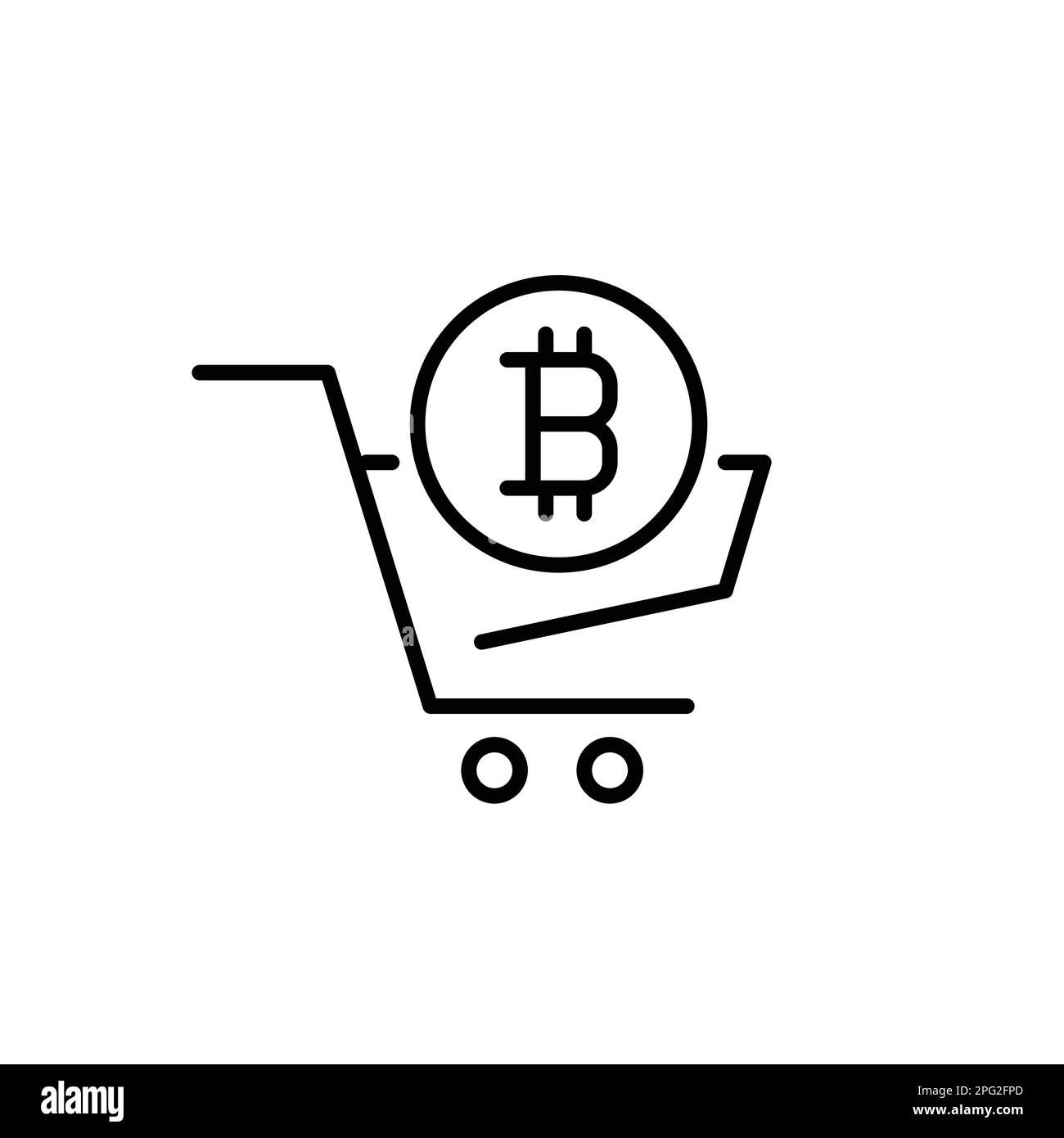 Shopping using bitcoin cryptocurrency. Virtual currency use in retail. Pixel perfect, editable stroke icon Stock Vector