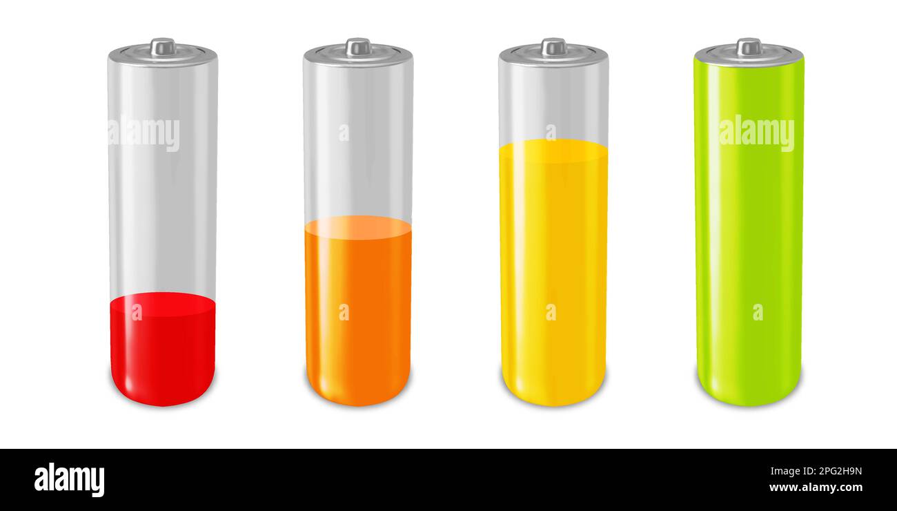 Battery charge full power energy level. Recharge battery indicator. Low