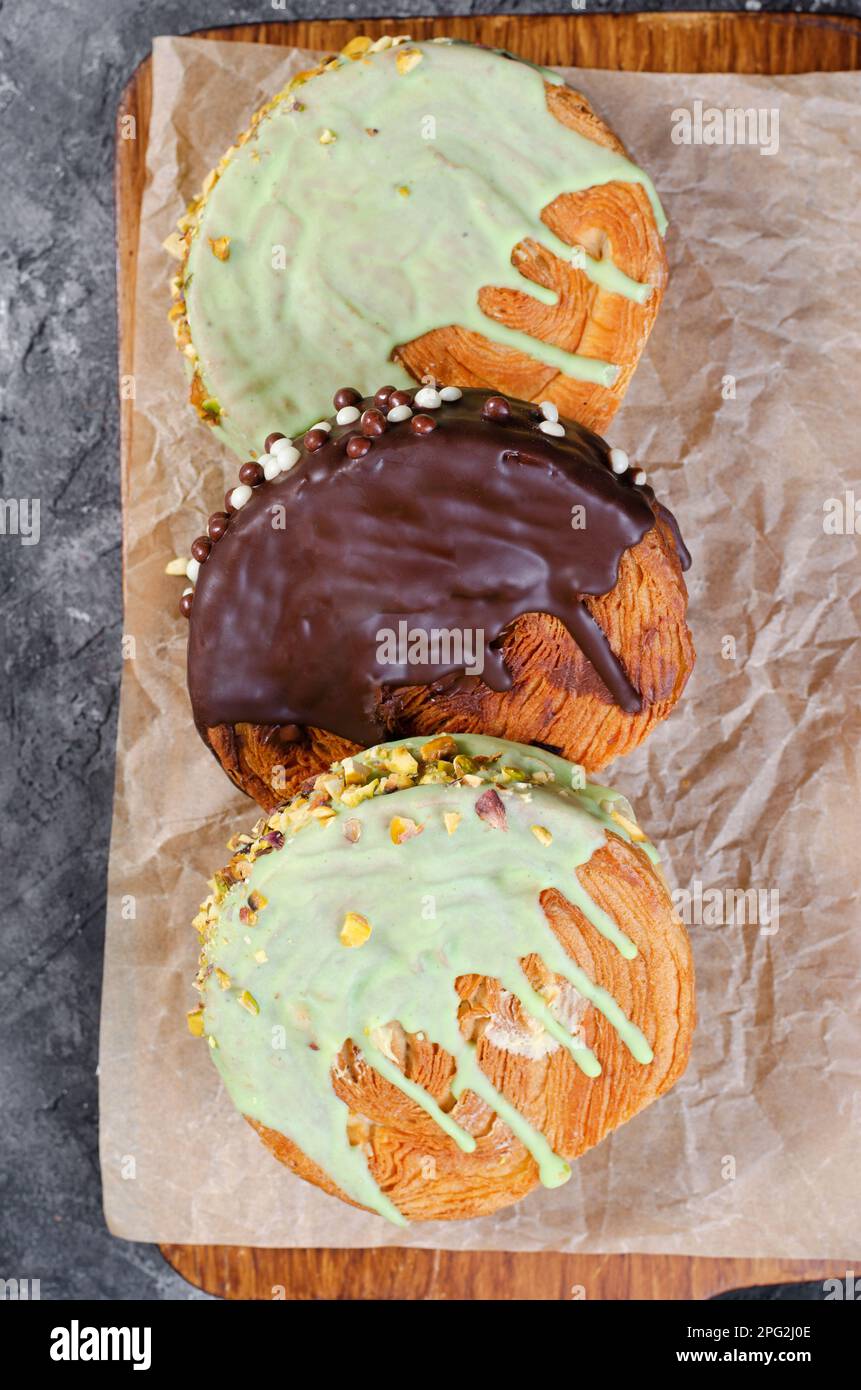 Round Croissant, New York Roll, Trendy Pastry with Chocolate Glaze Stock  Photo - Alamy