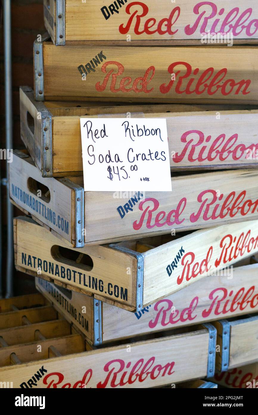 Red Ribbon soda crates for sale at a store on Penn Ave. in the Strip district of downtown