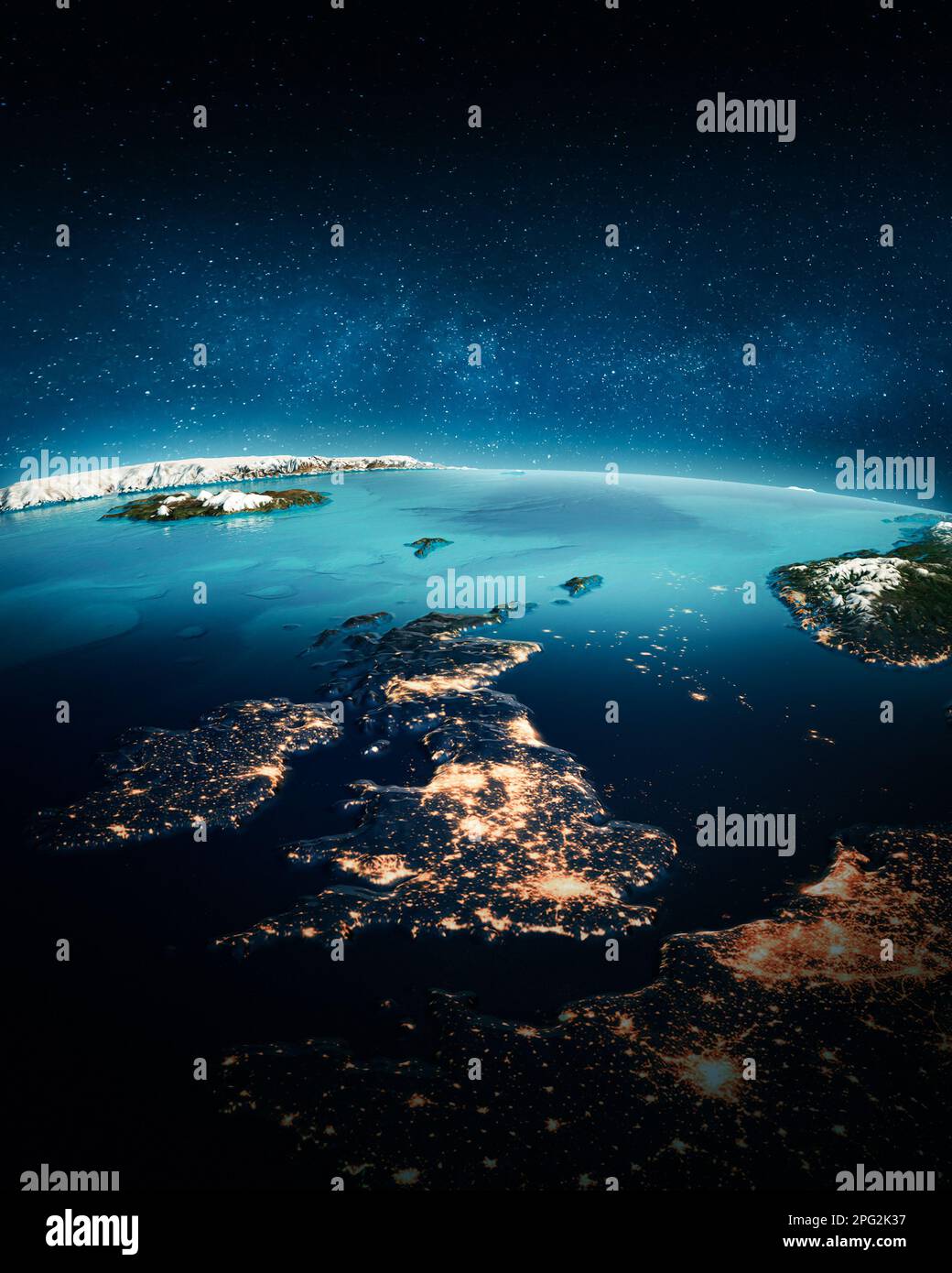 England and Ireland from space. Elements of this image furnished by NASA. 3d rendering Stock Photo