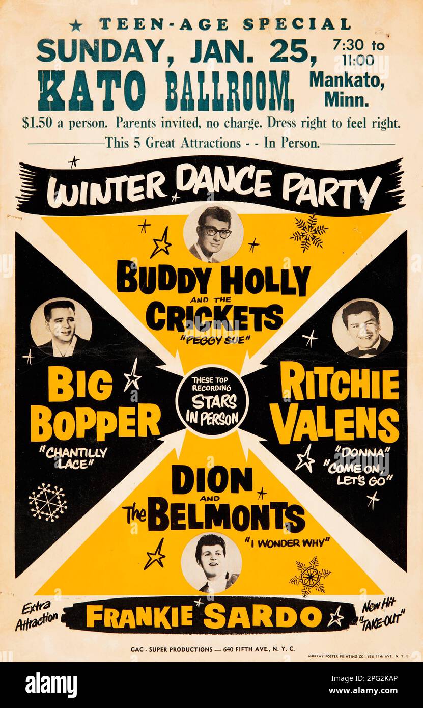 KATO Ballroom - Winter Dance Party - Buddy Holly & The Crickets, Ritchie Valens, Dion and The Belmonts, Frankie Sardo - 1959 Vintage Concert Poster Stock Photo
