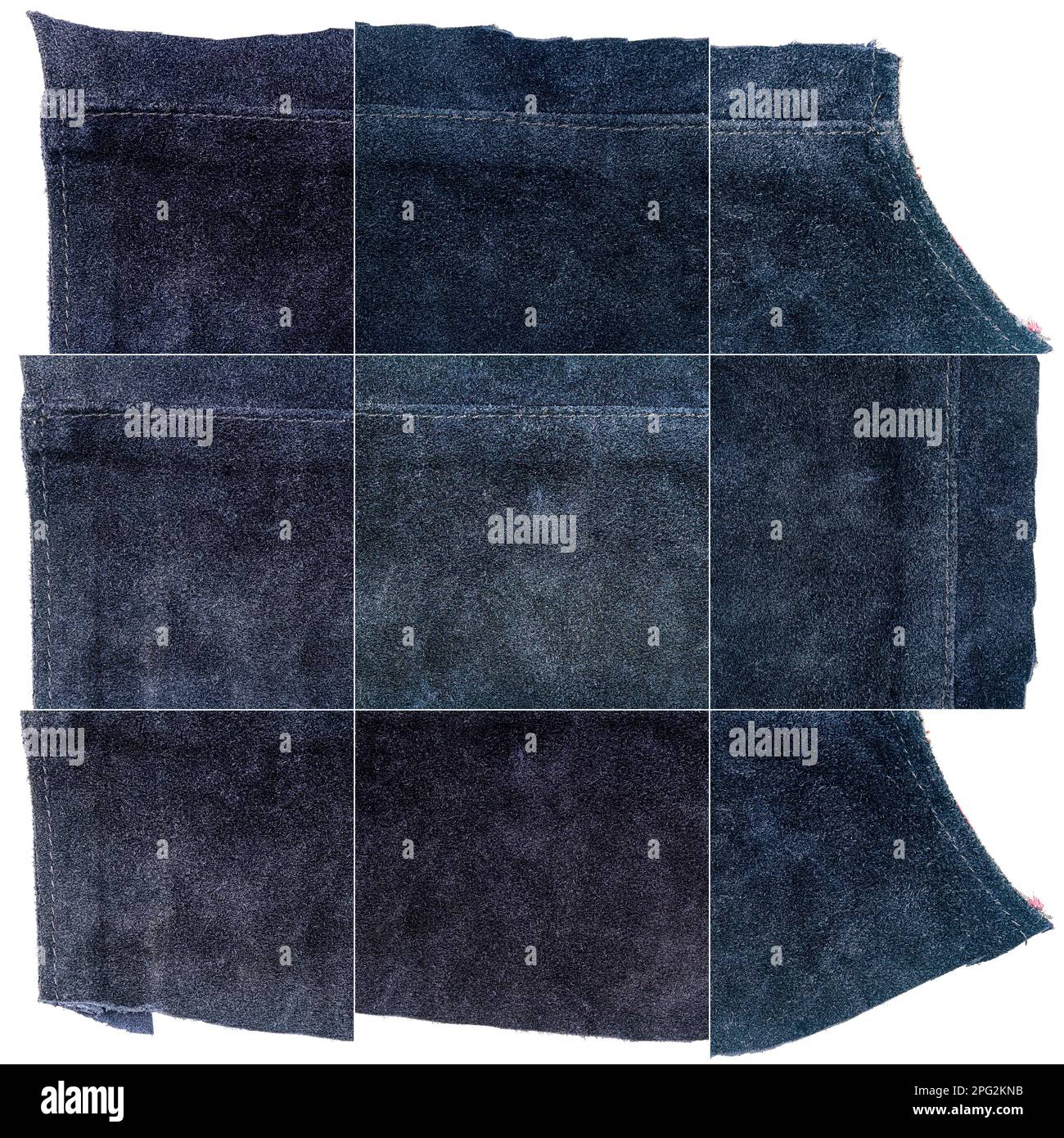 Collection of blue leather textures isolated on white background. Rough