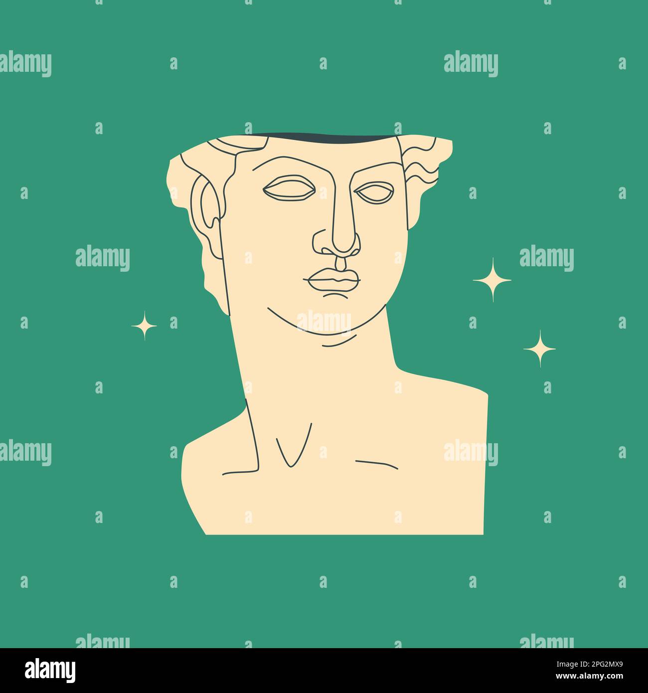 Bust ancient Greek sculpture of a man, goddess, hero. Antique sculpture