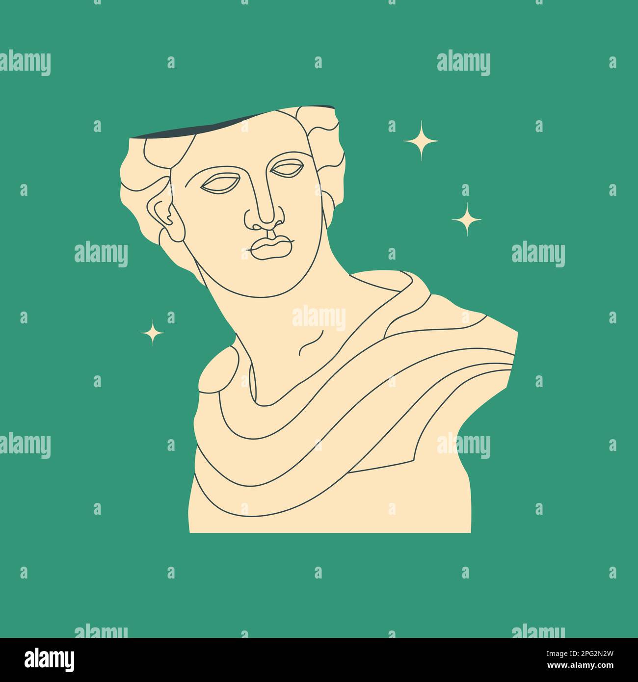 Bust ancient Greek sculpture of a man, goddess, hero. Antique sculpture