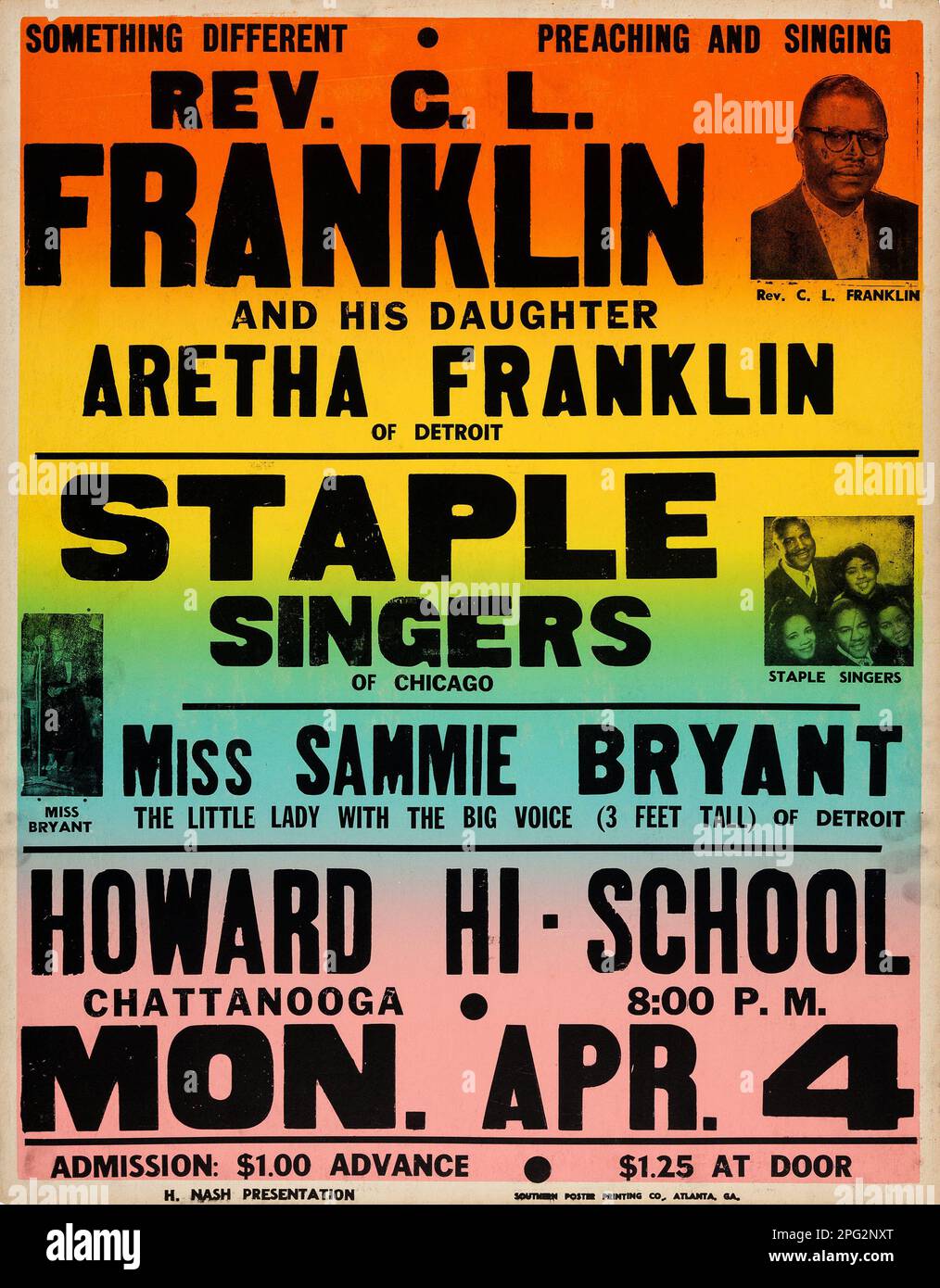 Aretha Franklin, Staple Singers, Miss Sammie Bryant - Howard Hi School Concert Poster (1960) Stock Photo