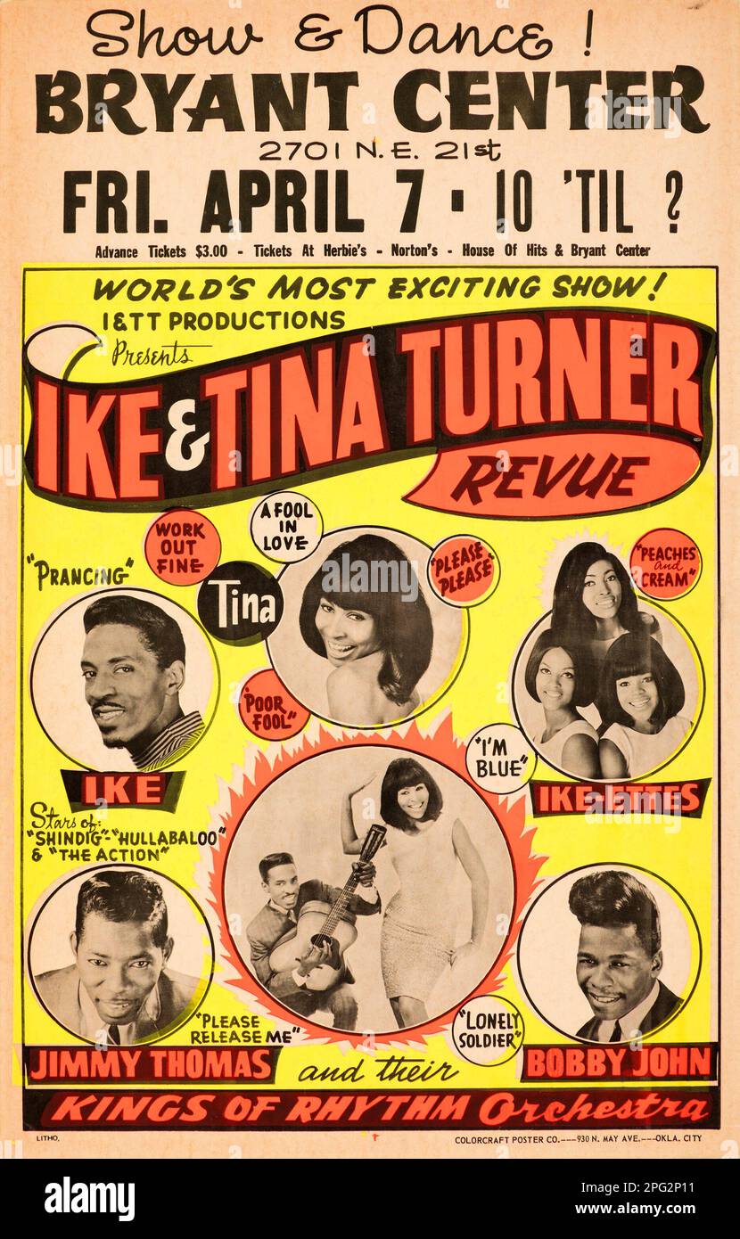 Ike & Tina Turner Revue 1967 Bryant Center, Show and Dance - Oklahoma City Vintage Concert Poster Stock Photo