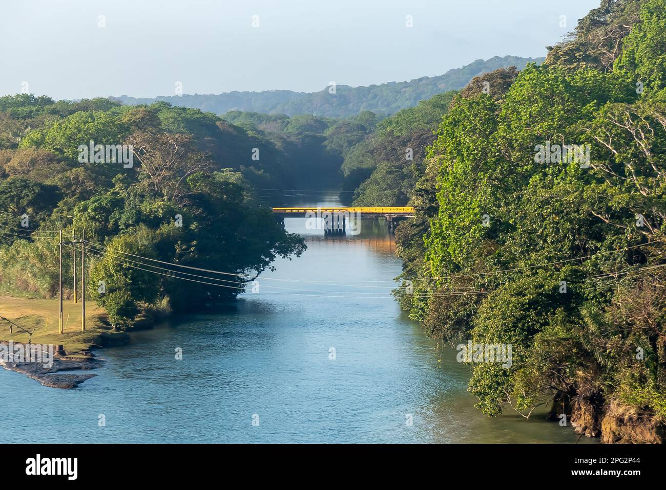 Transiting the Panama Canal: what remains of the French attempt Stock Photo