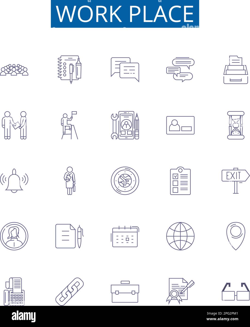 Work place line icons signs set. Design collection of Office, Cubicle