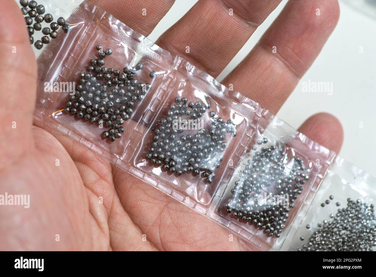 Close up of abrasive blasting media sample,cut wire shot peening