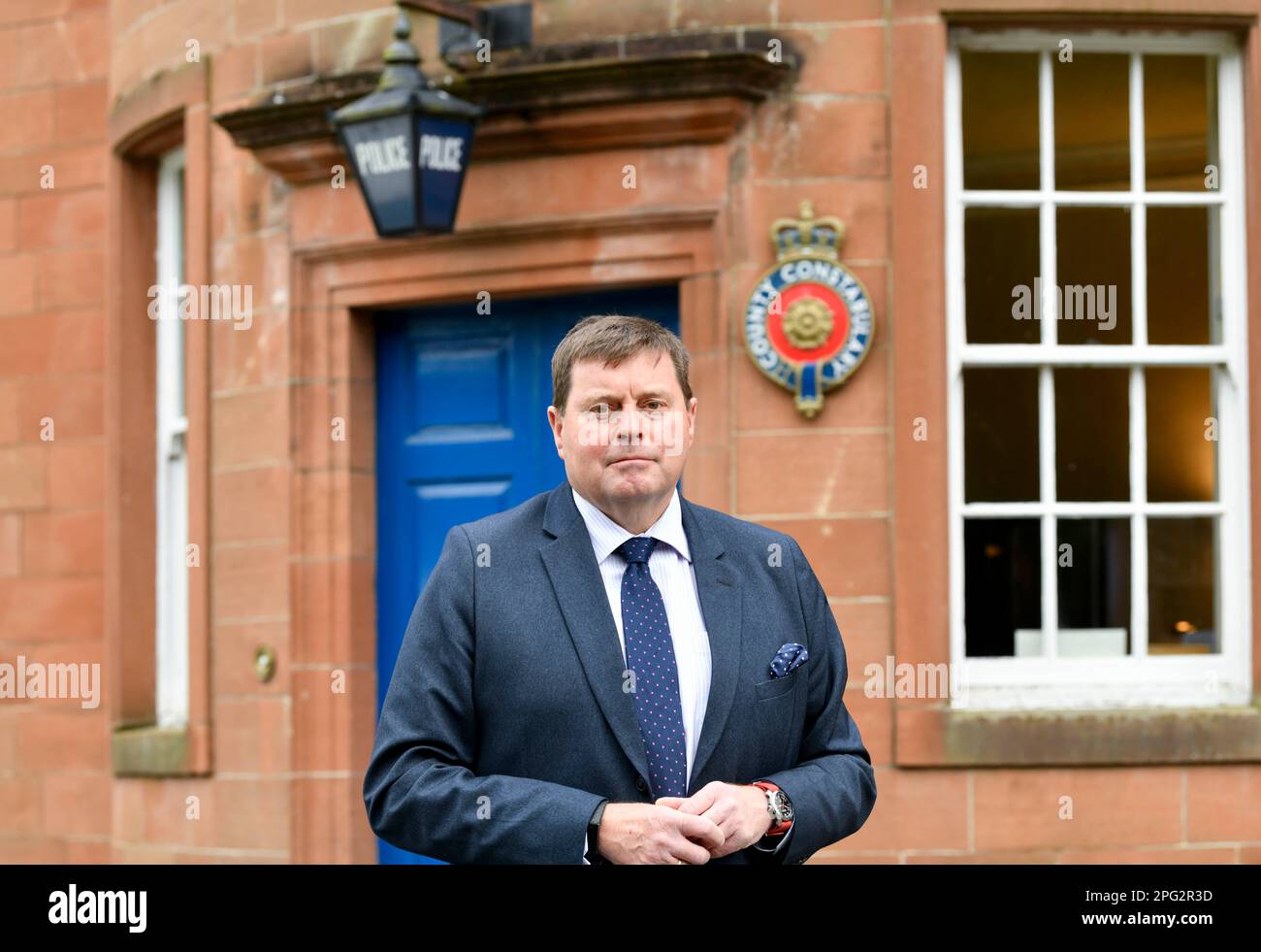 Cumbria Police and Crime Commissioner Peter McCall photographed outside Police Headquarters, Carelton hall, Penrith, Cumbria, England Stock Photo