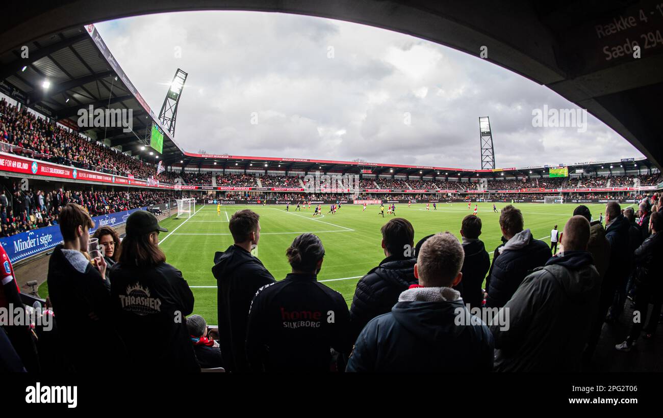 Silkeborg, Denmark. 19th Mar, 2023. The Jysk Park stadium seen during the 3F Superliga match between Silkeborg IF and FC Midtjylland in Silkeborg. (Photo Credit: Gonzales Photo/Alamy Live News Stock Photo