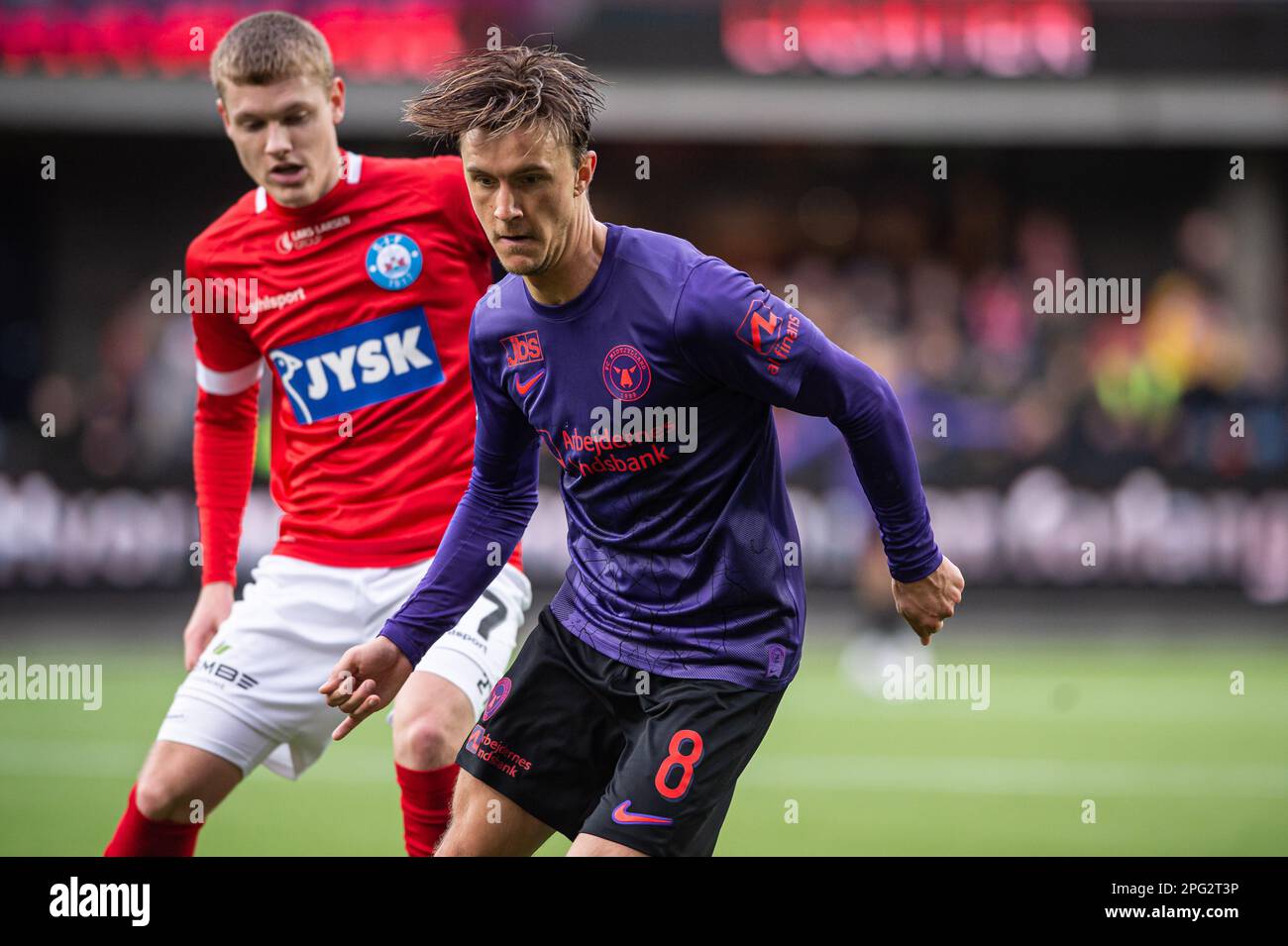 Silkeborg, Denmark. 19th Mar, 2023. Kristoffer Olsson (8) of FC Midtjylland seen during the 3F Superliga match between Silkeborg IF and FC Midtjylland at Jysk Park in Silkeborg. (Photo Credit: Gonzales Photo/Alamy Live News Stock Photo