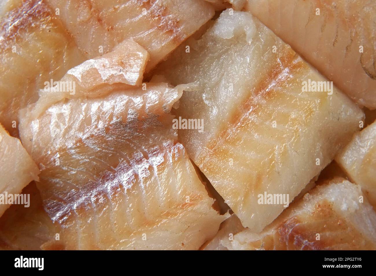 Raw fish fillet is spinning. Top view. Slices of fresh whitefish. Full