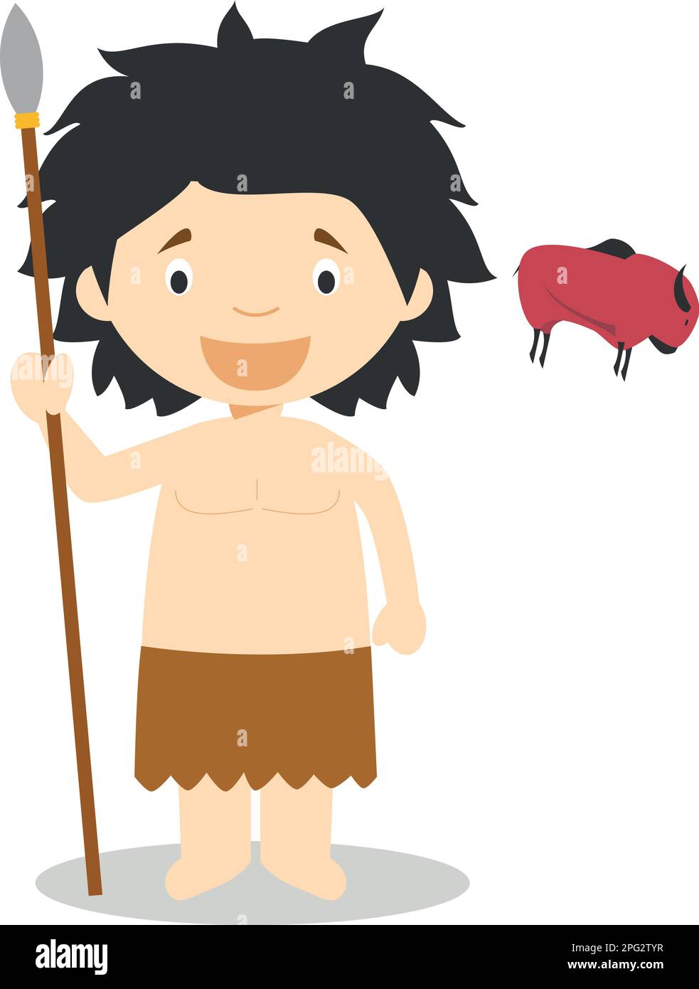 Stone Age boy cartoon character with a rock painting. Vector