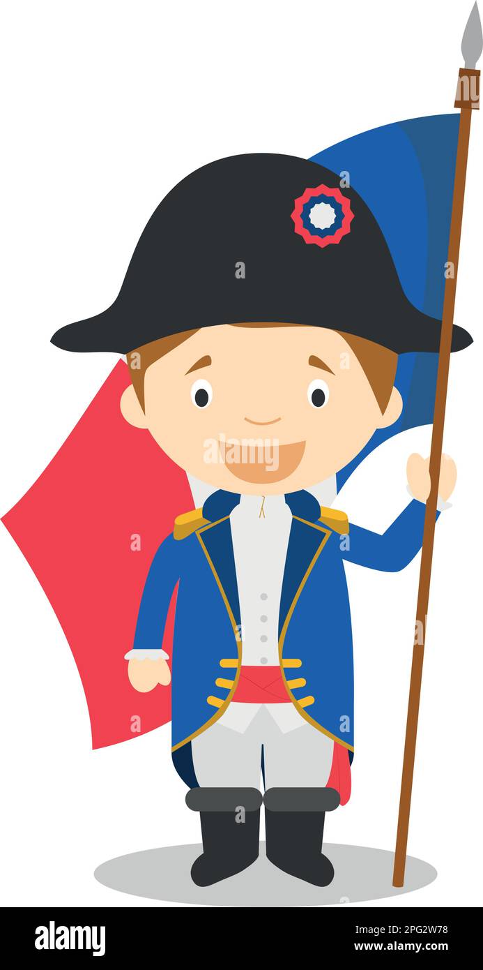 French revolution soldier cartoon character. Vector Illustration. Kids History Collection. Stock Vector