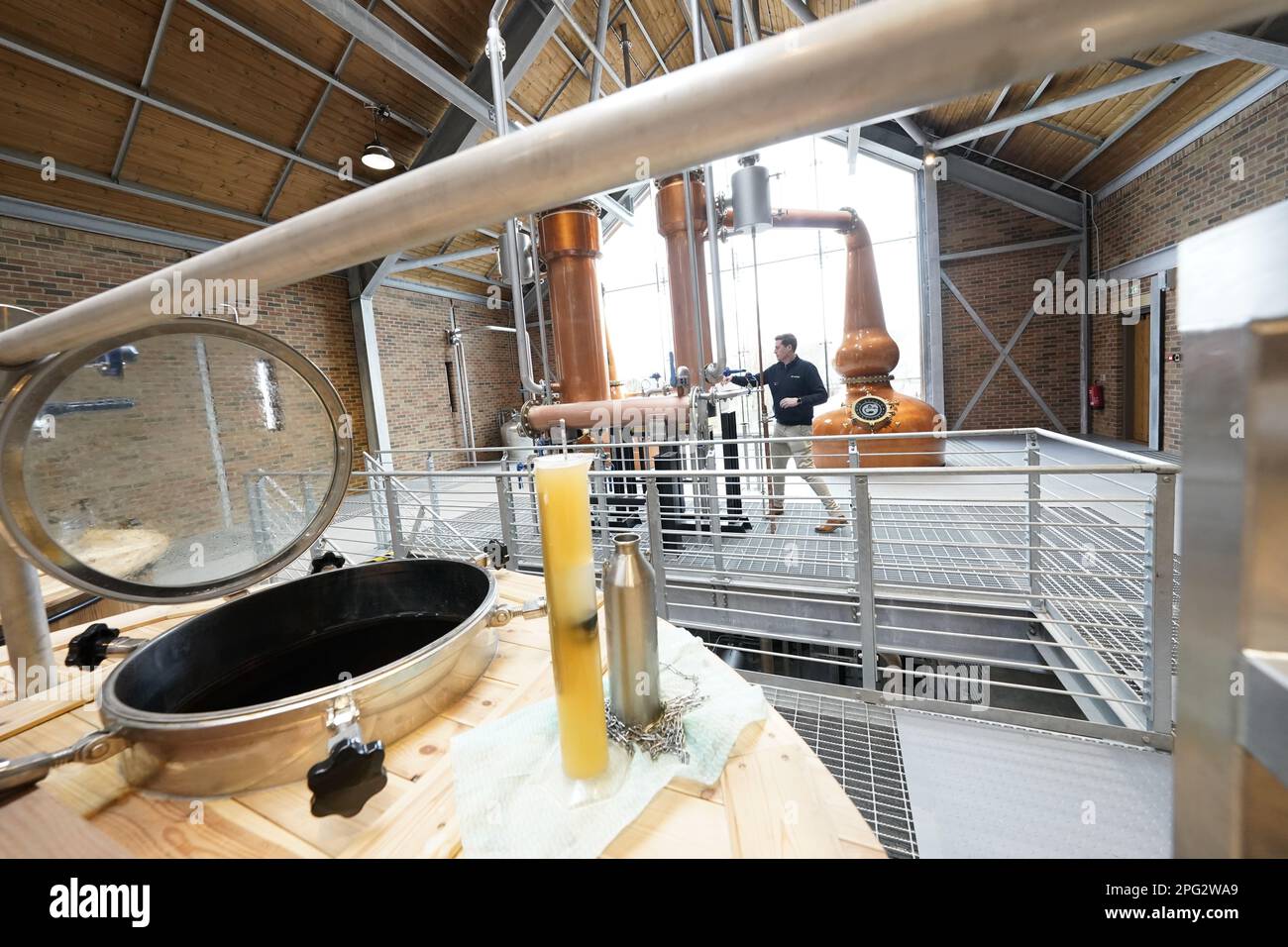 Ben Murphy, 37, director of distilling, checks the apparatus at the new ...