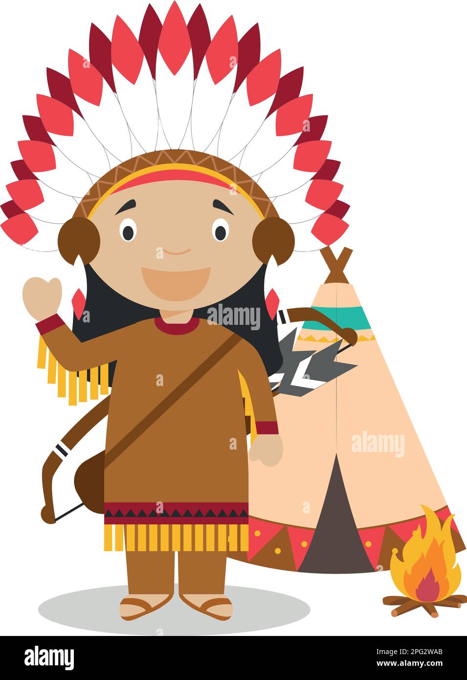 Native American Cartoon Character With A Typical Tepee Vector – NBKomputer