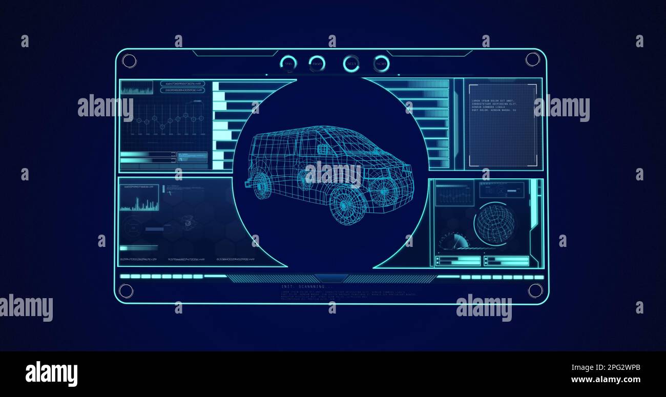 Image of 3d car drawing and data processing on screen Stock Photo - Alamy