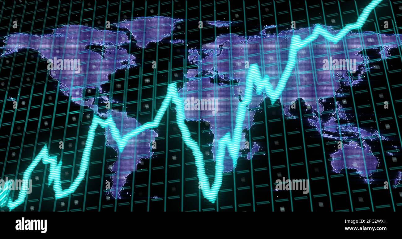 Image of financial data processing over world map and grid Stock Photo ...