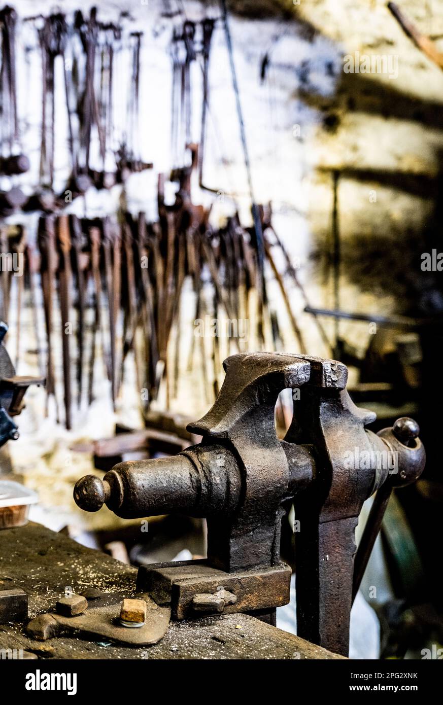 Mounted steam powered drill machinery at Combe Mill, Oxfordshire Stock