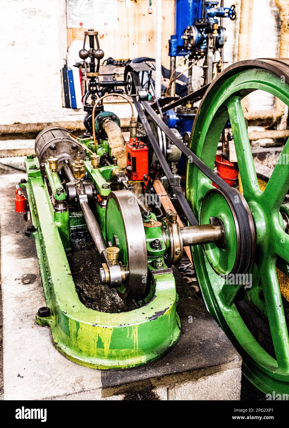 Steam powered, belt driven machinery at Combe Mill nr Woodstock, Oxford