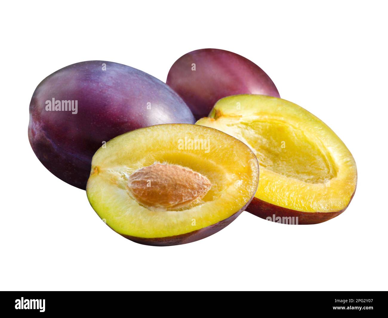 3 Plums isolated on white background Stock Photo