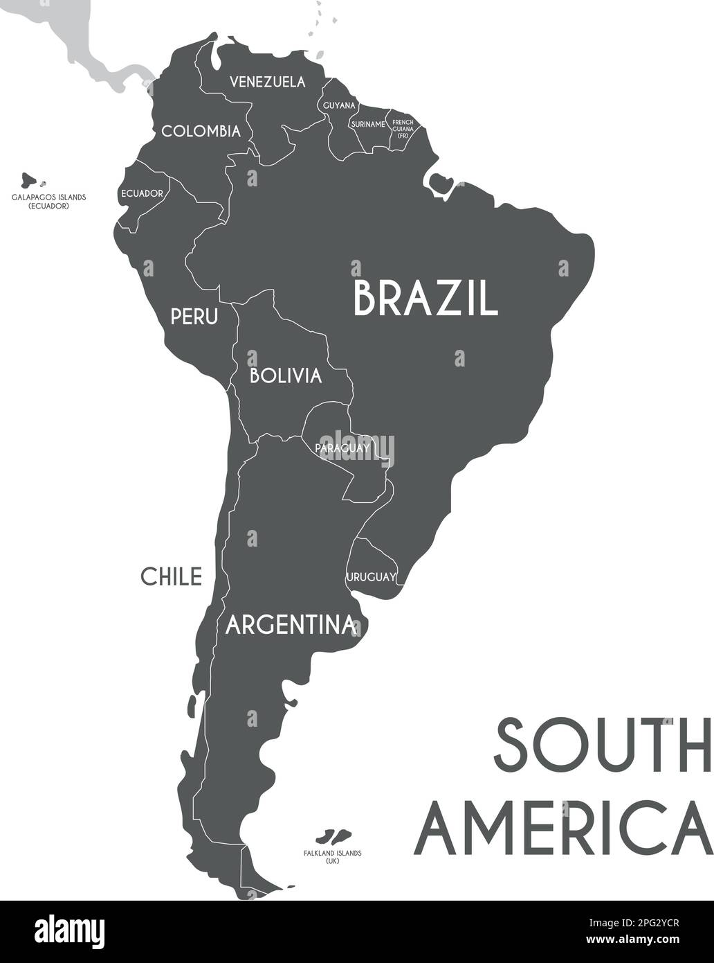 Political South America Map vector - Political South America Map Vector Illustration Isolated On White Background Editable And Clearly Labeled Layers 2PG2YCR