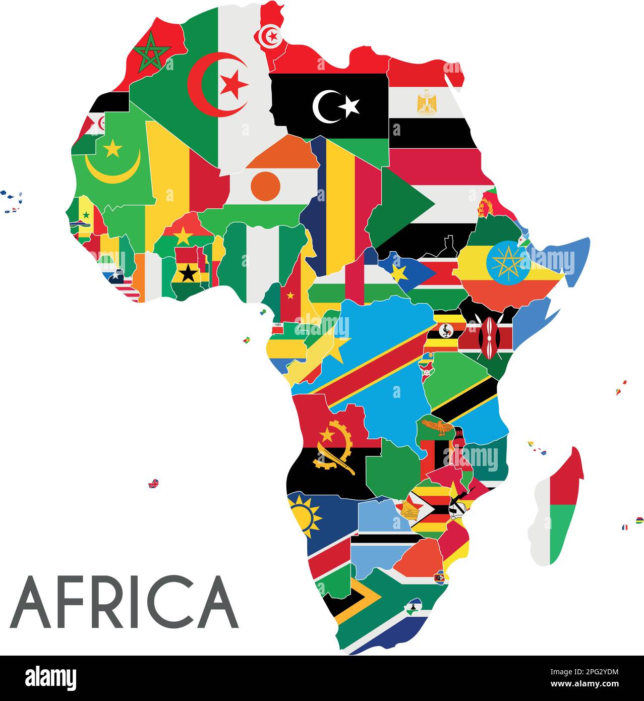 Political Africa Map vector illustration with the flags of all countries. Editable and clearly labeled layers. Stock Vector