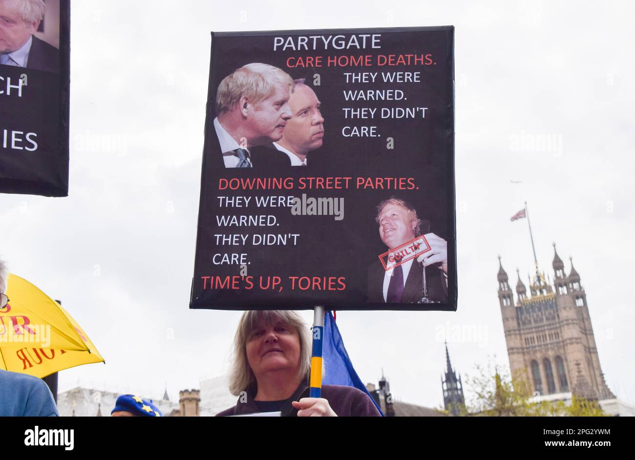 London, UK. 4th May 2022. Anti-Tory and anti-Boris Johnson protesters gathered outside the Parliament as pressure continued to mount on the Prime Minister over the Partygate scandal. Stock Photo
