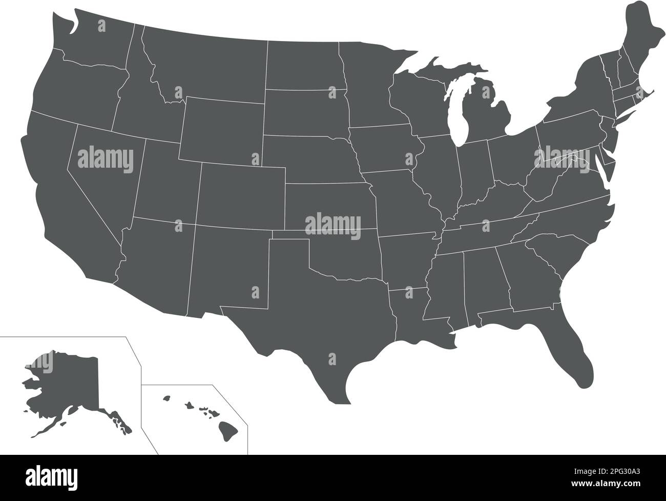 Blank USA Map vector illustration isolated on white background. Editable and clearly labeled layers. Stock Vector