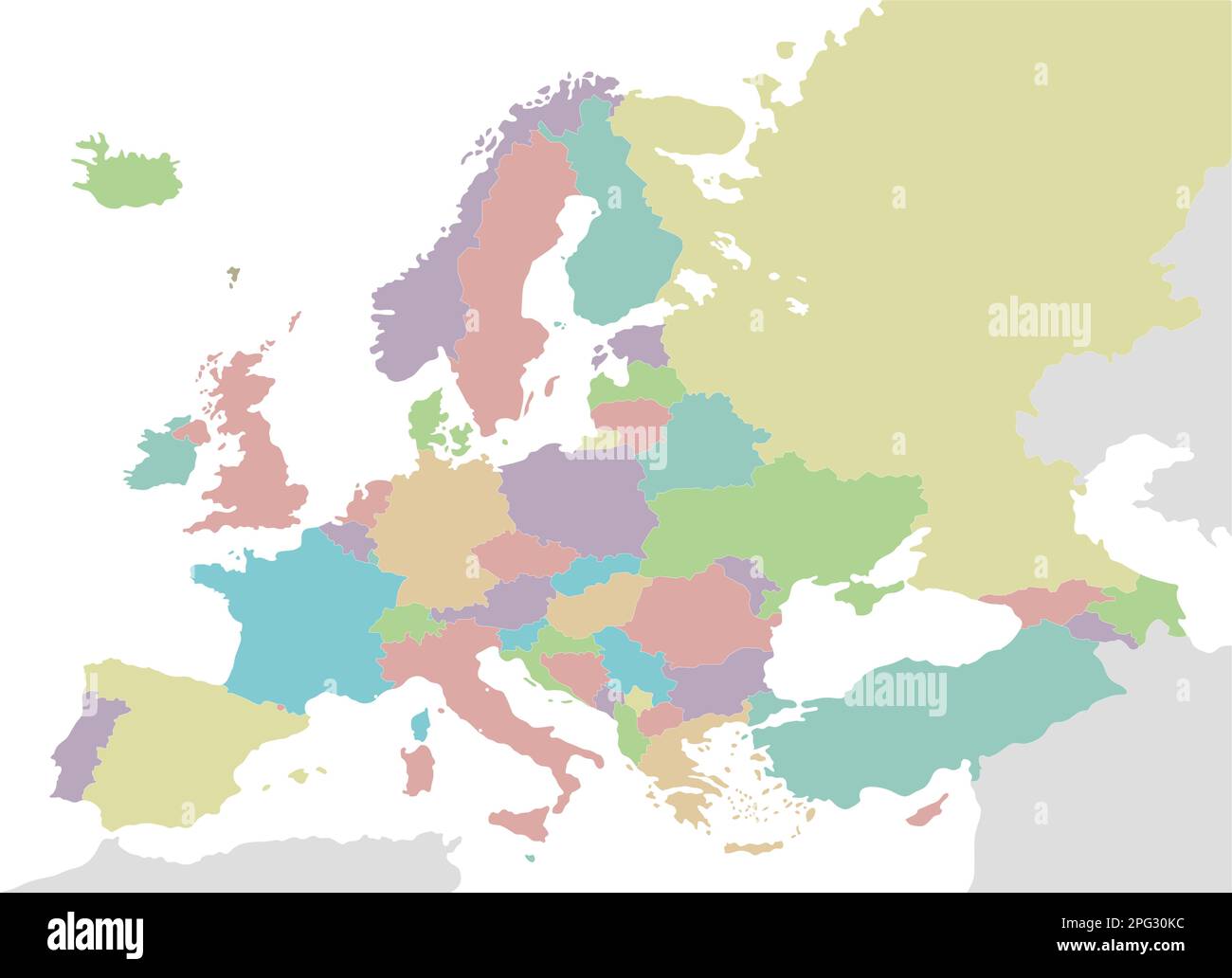 Political blank Europe Map vector illustration isolated on white background. Editable and clearly labeled layers. Stock Vector