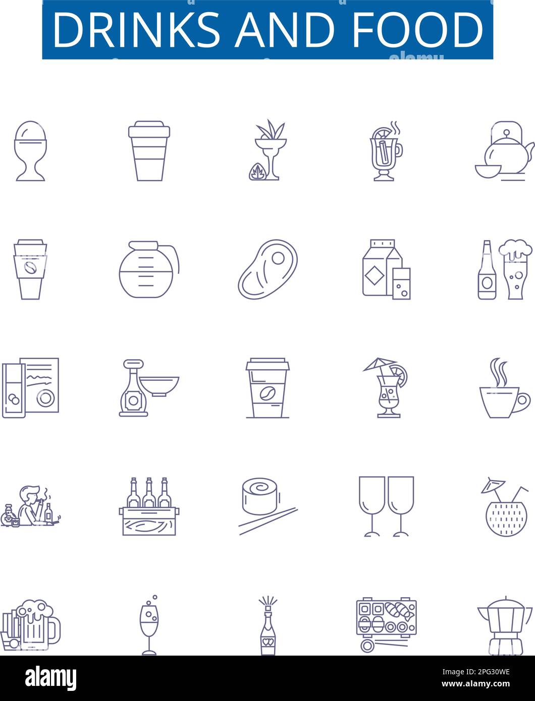 Drinks and food line icons signs set. Design collection of Drinks