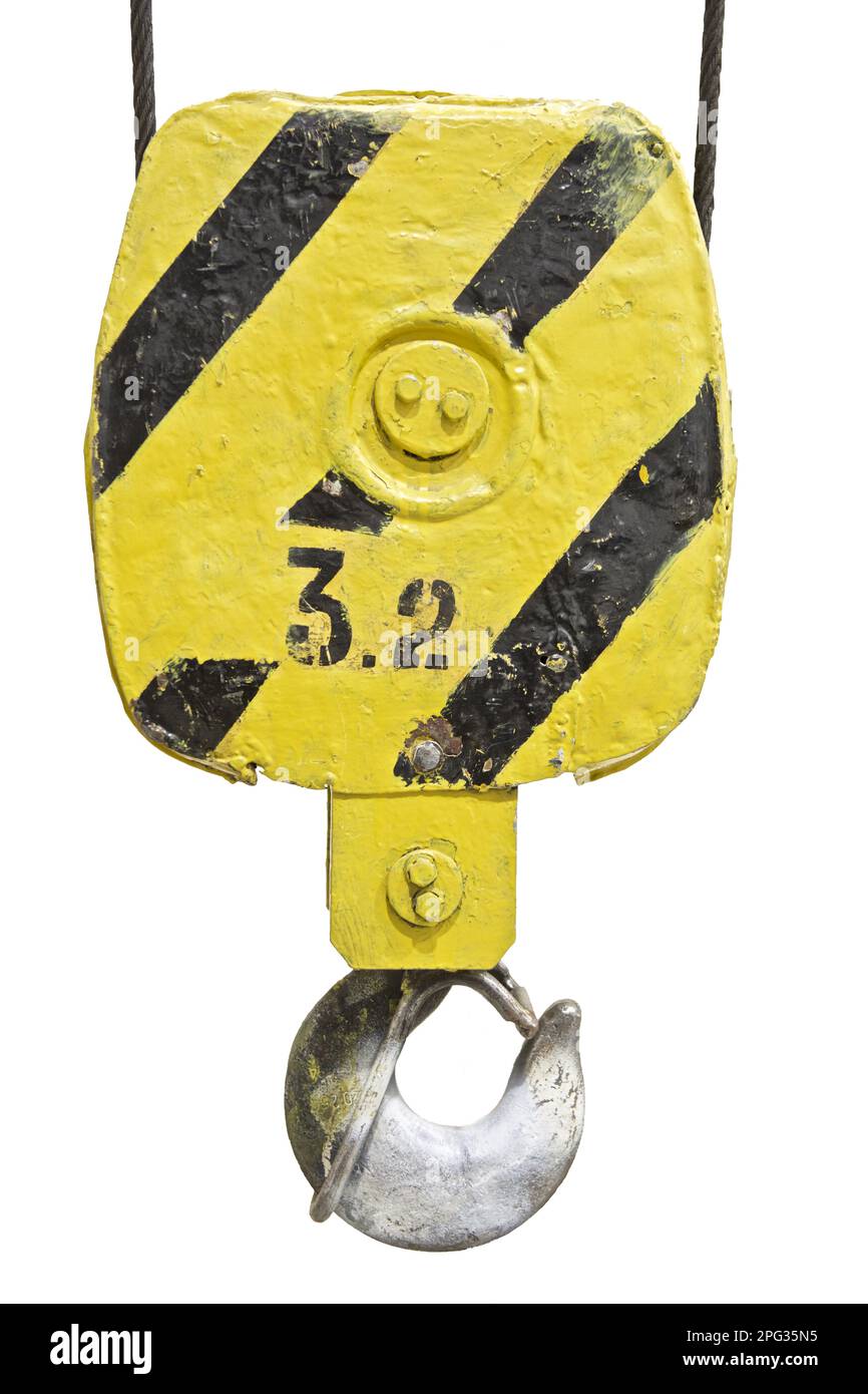 hook from a lifting crane for three tons, on a white background Stock Photo