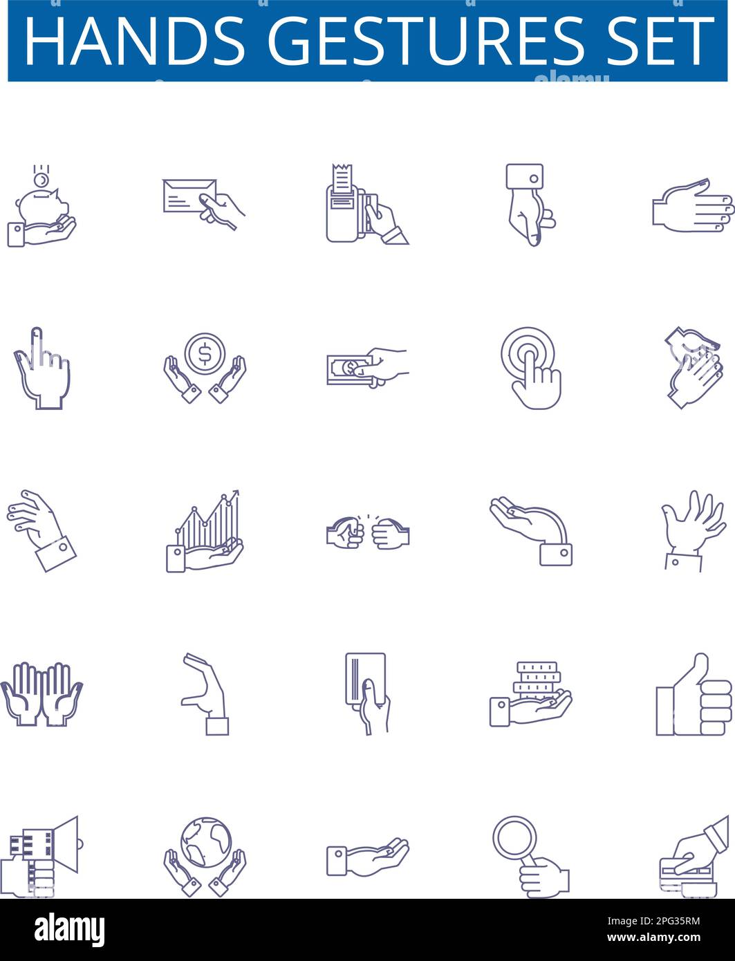 Hands gestures set line icons signs set. Design collection of Gesticulate, Waving, Pointing, Grasping, Clasping, Signaling, Flourishing, Flicking Stock Vector