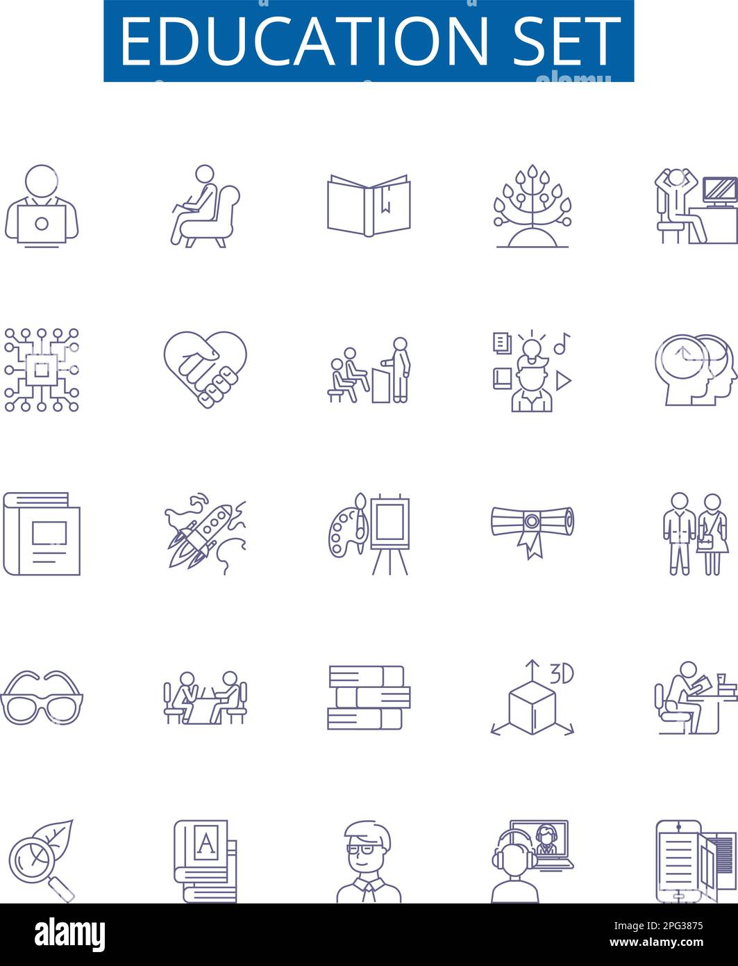 Education set line icons signs set. Design collection of Teaching, Learning, Schooling, Instruction, Courses, Classes, Training, Studies outline Stock Vector