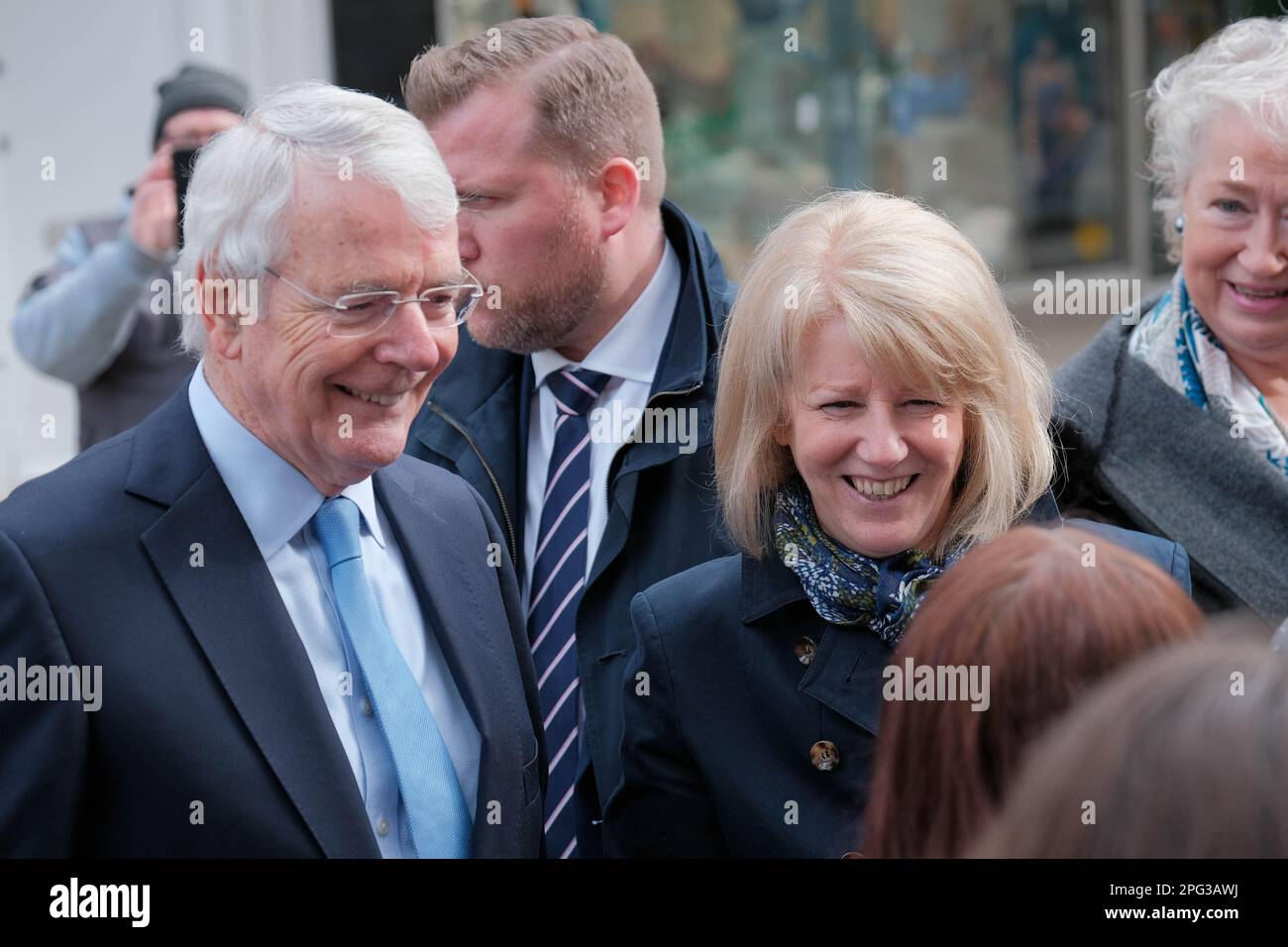 Warrington, Cheshire, UK. 20th Mar 2023. Sir John Major, Families and Dignitries gather to remember the Warrington Bombing, 30 years to the day. Jonathan Ball (3) and Tim Parry (12) died and 54 others were injured. Credit: Mark Lear / Alamy Live News Stock Photo