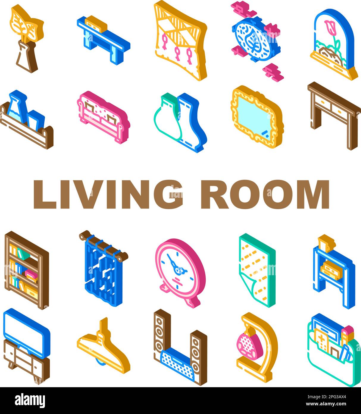 living room interior icons set vector Stock Vector Image & Art - Alamy