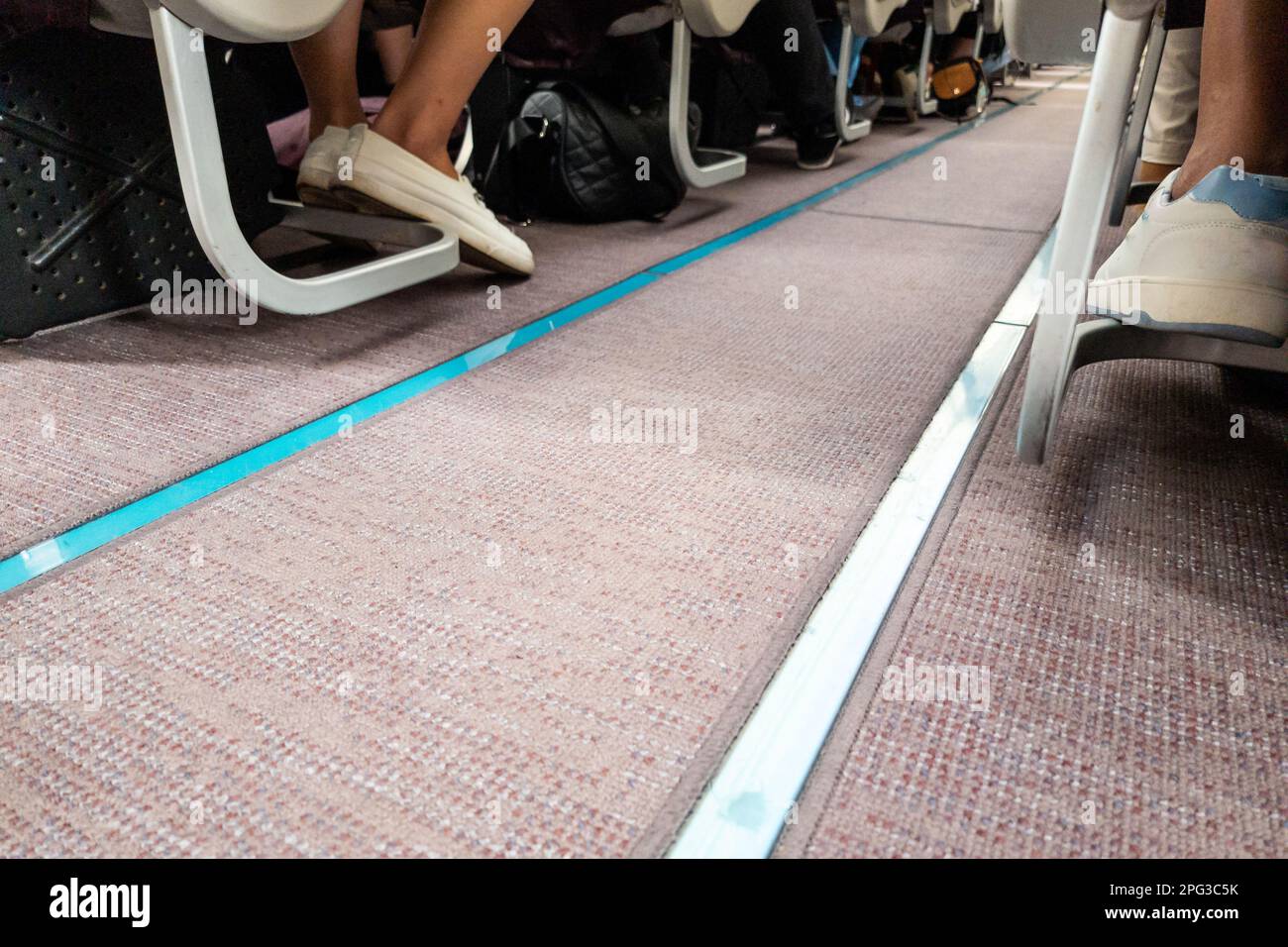 Eemergency floor path illumination marking in aeroplane cabin Stock ...