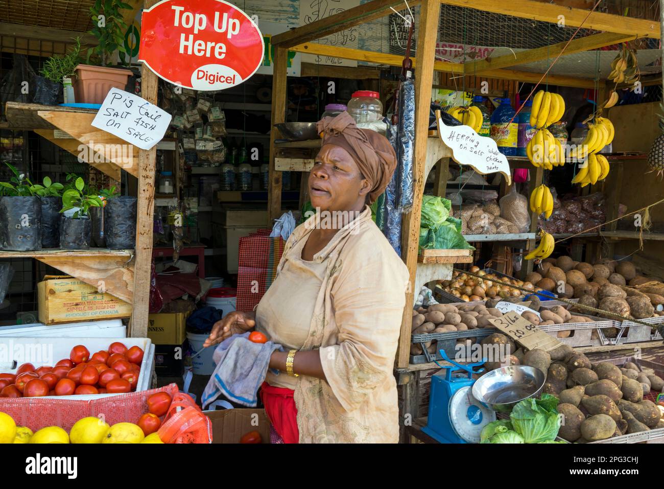 Fruit and Vegetable Stand Scarborough, Tobago,Republic of Trinidad and Tobago, Southern Caribbean Stock Photo