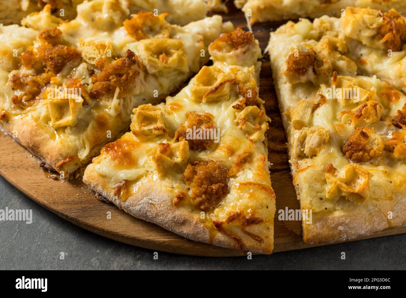 Gourmet Chicken and Waffle Pizza with Syrup and Cheese Stock Photo Alamy