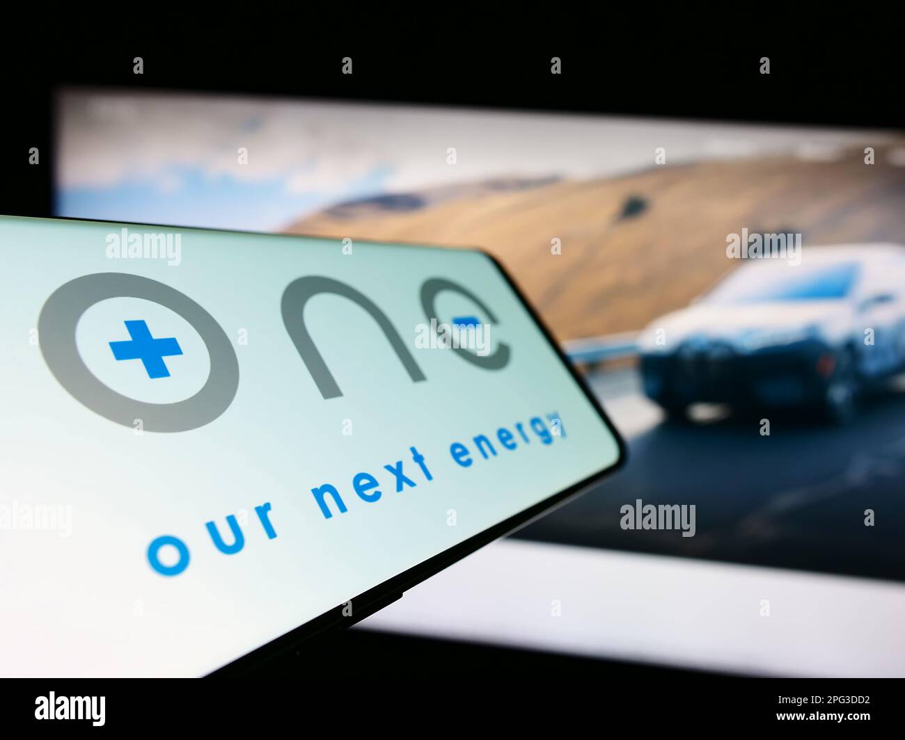 Smartphone with logo of American company Our Next Energy (ONE) on ...