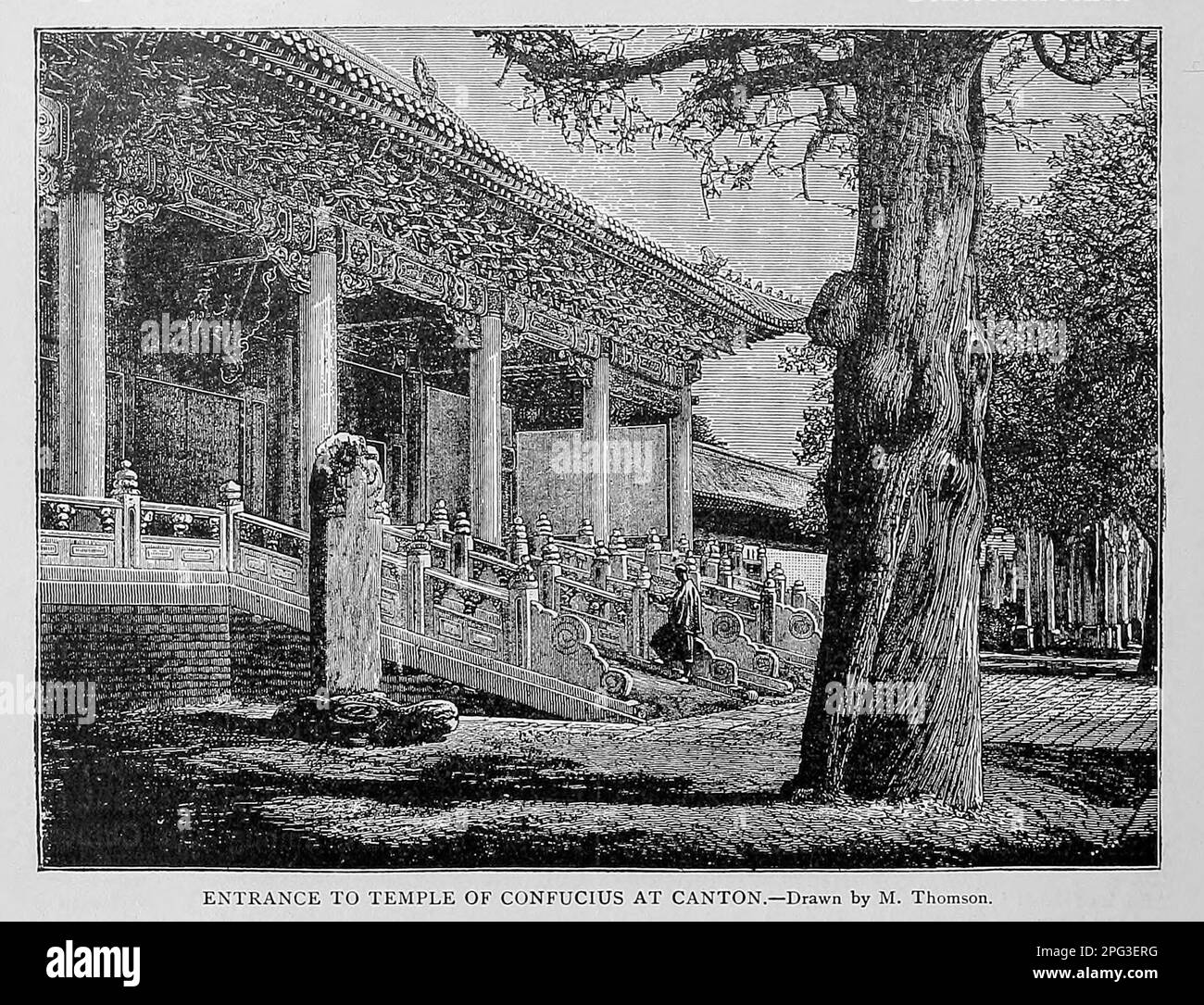 Entrance to Temple of Confucius at Canton. Drawn by M. Thomson from Cyclopedia universal history : embracing the most complete and recent presentation of the subject in two principal parts or divisions of more than six thousand pages by John Clark Ridpath, 1840-1900 Publication date 1895 Publisher Boston : Balch Bros. Volume 7 History of Man Stock Photo